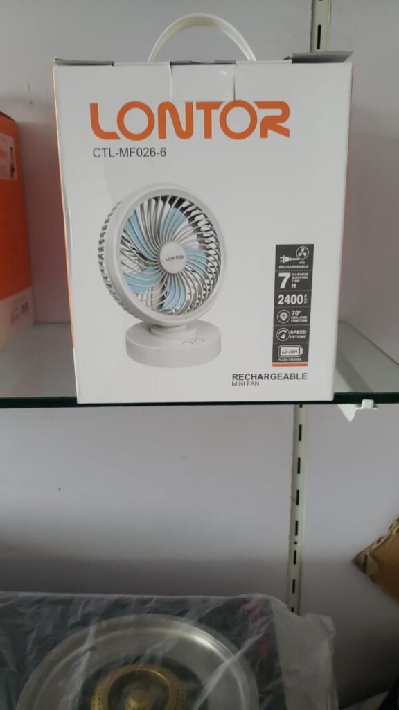 6 Inches Lontor Table Top Rechargeable Fan.